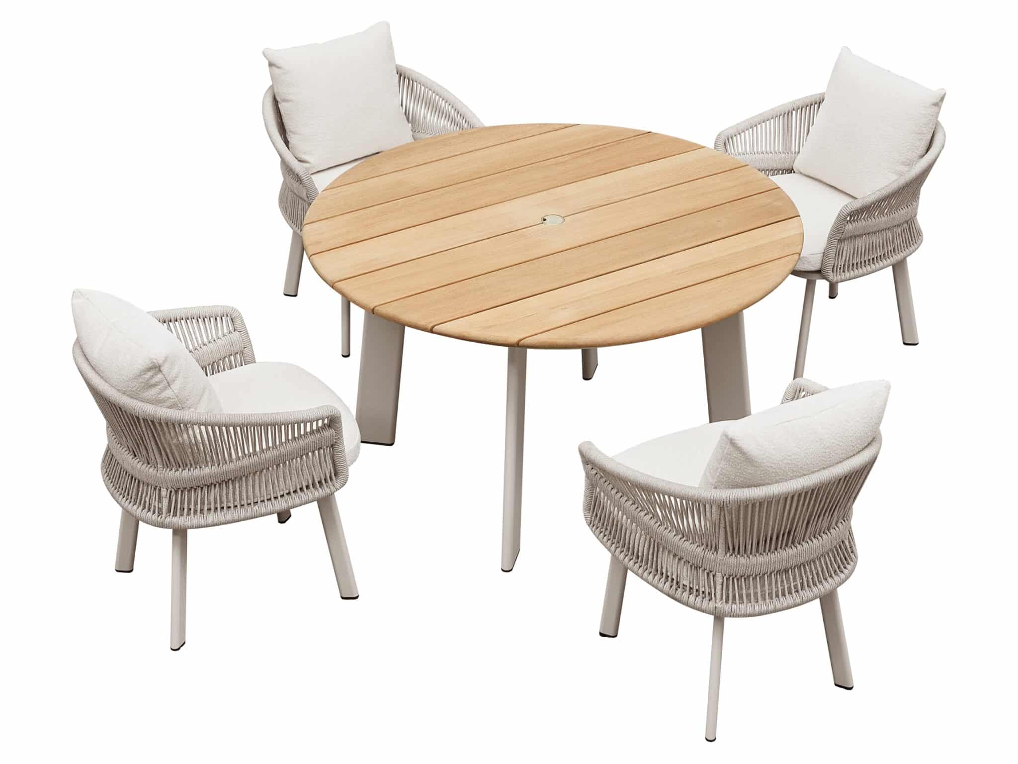 Set gradina Aio masa rotunda cu 4 scaune albe Higold 205590W